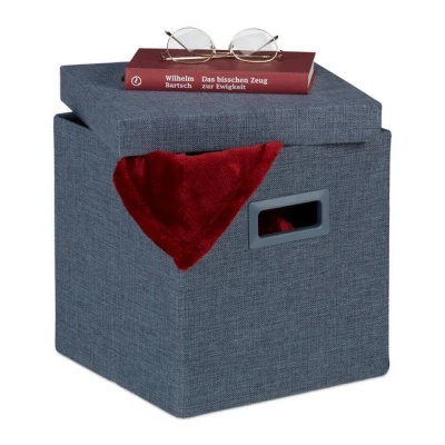 Abbildung von Relaxdays Sitzhocker mit Stauraum, Faltbarer Polsterhocker, HxBxT: 29, 5x29,5 cm, Griffen und Deckel, blaugrau