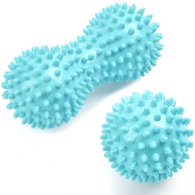 Abbildung von URAQT Massagebälle Faszienball, 2er Set Kleine Igelball Hart, zur Behandlung Von Muskelverspannungen, mit Noppen,für Rücken Beine Füße Hände (Gelb + Hellblau)