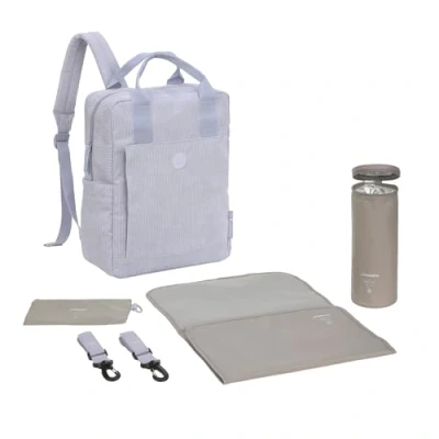 Abbildung von LÄSSIG Baby Wickelrucksack Wickeltasche Rucksack mit Wickelunterlage, Kinderwagenbefestigung, Flaschenhalter nachhaltig produziert/GRE Vividal Backpack Cord lilac