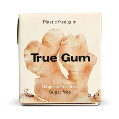 Abbildung von True Gum: INGWER &amp; KURKUMA / Plastikfreier Kaugummi Biologisch Abbaubar Vegan 21 g