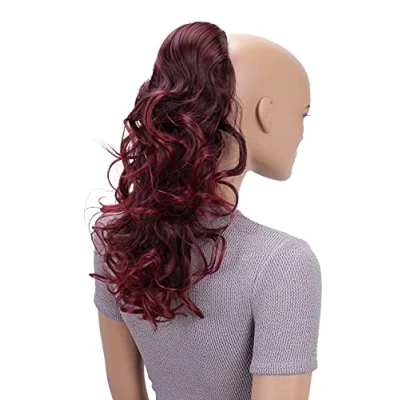 Abbildung von CAISHA 45cm Lang Haarteil Zopf Pferdeschwanz Haarverlängerung Mit Kordelverschluss Voluminös Gelockt Rot Mix PH28