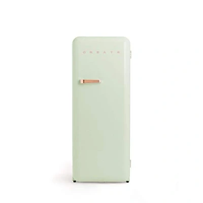 Abbildung von CREATE / RETRO FRIDGE 150 ROSE GOLD/Kühlschrank mit Gefrierfach 281L in Pastellgrün, Griff Rosa Gold 102W, niedriger Energieverbrauch, 150cm, 3 Ablagen, Temperaturregelung,60x60x150cm