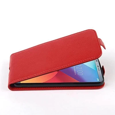 Abbildung von Cadorabo Hülle kompatibel mit LG G6 Flip Design aus Premium Kunst Leder Klappbare Stoßfeste Magnetische Cover für Tasche in Rot