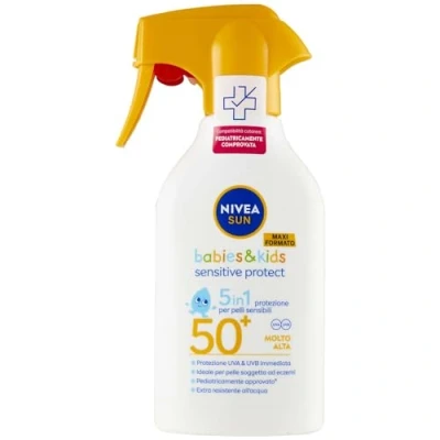 Abbildung von NIVEA SUN Maxi Sonnencreme Spray Kids Sensitive Protect &amp; Play FP 50+ 270 ml, Kinder und Babys ab 6 Monaten, in praktischer Sprühflasche