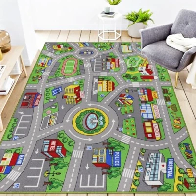 Abbildung von Capslpad Autoteppich Kinder 150x200cm rutschfest Kinderteppich Stadtplan Interaktiver Spielteppich Waschbar Kreativ Pädagogisch Spielmatte für Teenager Kinderzimmer Spielzimmer Dekor, Grün