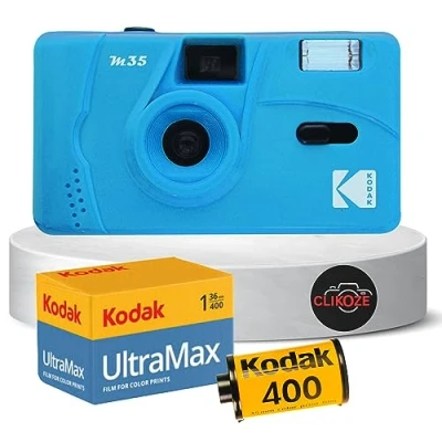 Abbildung von Wiederverwendbares Filmkamera Set enthält Kodak M35 35 mm Filmkamera, Film 36 Belichtungen und Clikoze Tips Karte (blau)