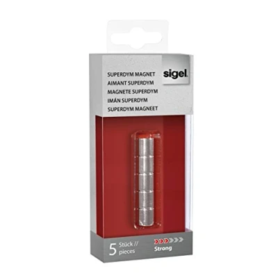 Abbildung von SIGEL GL700 Neodym Magnete Zylinder silber, Ø 1x1 cm, 5er Set SuperDym, für Glas Magnettafeln und Whiteboards