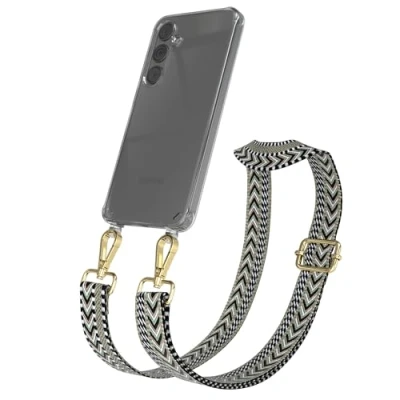 Abbildung von EAZY CASE Handykette mit verstellbarem Trageriemen kompatibel Samsung Galaxy S24 Plus Taschengurt transparenter Handyhülle für Hülle Schulterriemen in Grün Schwarz Gold