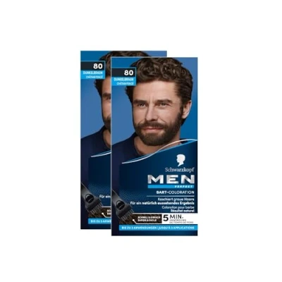 Abbildung von Schwarzkopf Men Perfect Bart Coloration 80 Natur Schwarz Braun Stufe 2 (2x 30 ml), Bartfärbemittel zum Kaschieren grauer Haare für ein natürlich aussehendes Ergebnis, schnelle Anwendung