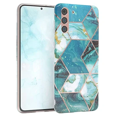 Abbildung von EAZY CASE Handyhülle Silikon mit Kameraschutz kompatibel Samsung Galaxy S21 Plus 5G, im Marmor Design, Motiv Hülle, Ultra dünn, Slimcover, Silikonhülle, Backcover, Grün