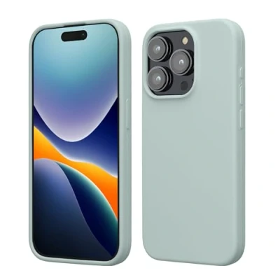 Abbildung von kwmobile Hülle für das iPhone 15 Pro Silikon Handy Case stoßfeste Handyhülle mit weicher Oberfläche Cool Mint