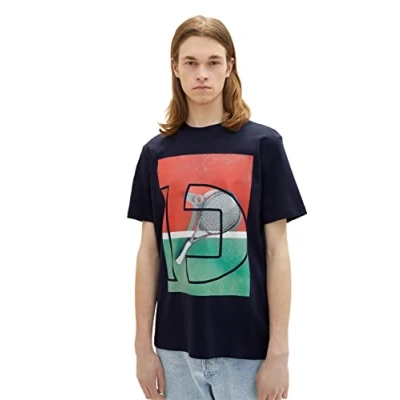 Abbildung von TOM Tailor Denim MIT Print Tshirt print, Herren, Größe: Medium, Sky captain blue