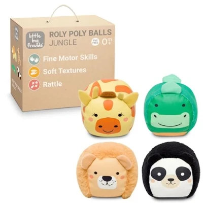 Abbildung von Little Big Friends Roly Poly Balls Sensorisches Ballspielzeug für Babies, 4er Set Dschungel Design