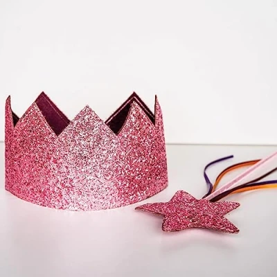 Abbildung von PAPIERDRACHEN Prinzessin Kostüm Glitzerkrone mit Zauberstab in zwei verschiedenen Farben erhältlich, Glitzernde