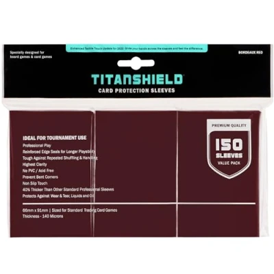 Abbildung von TitanShield Brettspiel Sammelkartenhüllen, Standardgröße, Deckschutz für MTG, Dropmix, Bordeauxrot, 150 Stück