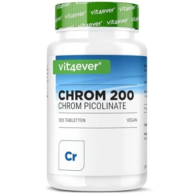 Abbildung von Chrom Picolinat 200 mcg Reines je Tablette 365 Tabletten im Jahresvorrat Ohne unerwünschte Zusätze Hochdosiert Vegan