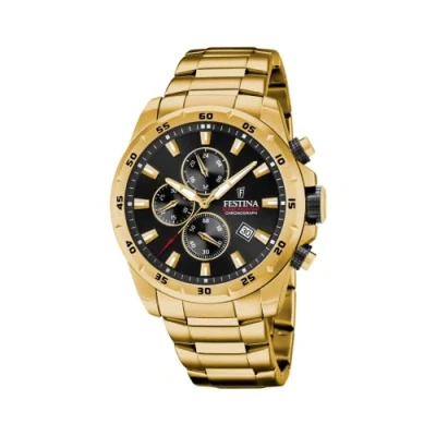 Abbildung von Festina Quarzuhr Herrenuhr Chronograph Sport, (Analoguhr), Herren Armbanduhr rund, Edelstahlarmband gold, Sportlich