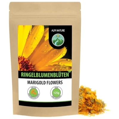 Abbildung von Ringelblumenblüten (125g), Ringelblumentee, ganze Blüten, orange Calendula, schonend getrocknet, 100% rein und naturbelassen zur Zubereitung von Tee, Kräutertee