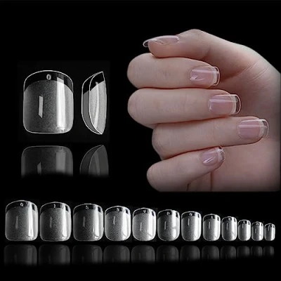 Abbildung von 552 Stück Quadrat Nageltips Kurze Full Cover Nail tips für gelnägel, Pre Buff matt Kurz Square nägel tips, 12 Größe nagelspitzen tipps XS gelnägel nagelverlängerung nagel set