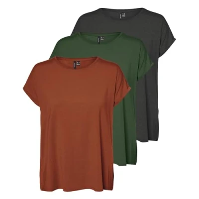 Abbildung von VERO MODA Damen VMAVA Plain SS TOP GA JRS 3 Pack Kurzarm Shirt, Picante/Grape Leaf/Dark Grey Melange, XL