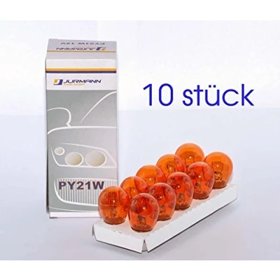 Abbildung von 10 Stück SET PY21W BAU15S 21W Gelb 12V (versetzte Pins) Blinkerbirne KFZ Beleuchtung LONGLIFE Glühlampe, Glassockellampe, Glühbirne, Soffitte, Autolampen WERKSTATTWARE