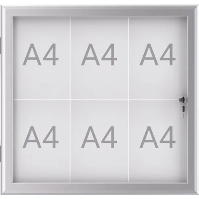 Abbildung von MAUL Schaukasten A4 MAULexcite Vitrine mit 6 x DIN Seiten Infotafel Aluminiumrahmen und Glastür Platzsparende flache Bauweise Abschließbar Schloss Aluminium