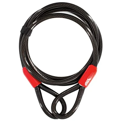 Abbildung von EVEREST FITNESS Schlaufenkabel 2m x 10mm Kabelschloss schwarz Universal Stahlseil Drahtseil mit Ösen ummantelt Sicherheitskabel für Fahrradschloss lang, Fahrradanhänger, Motorrad, Gartenmöbel