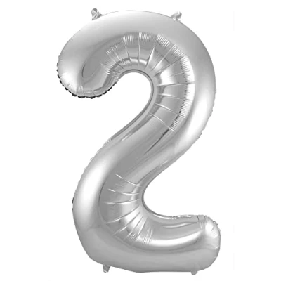 Abbildung von Folienballon Zahl 2 Silber 86 cm