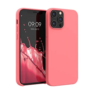 Abbildung von kwmobile Hülle kompatibel mit Apple iPhone 12 Pro Max Silikon Handy Case Handyhülle weiche Oberfläche kabelloses Laden Neon Koralle
