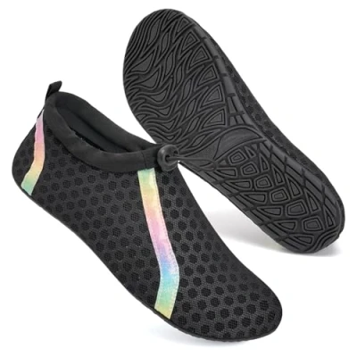 Abbildung von Mabove Badeschuhe Wasserschuhe Schwimmschuhe Damen Herren Strandschuhe Aquaschuhe Barfussschuhe Badesoken Surfschuhe(CS Schwarz,40/41
