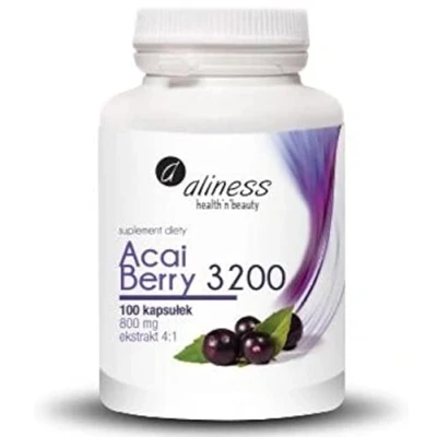 Abbildung von Aliness Acai Berry 3200, 800mg Extrakt 4:1, Abnehmen, Nahrungsergänzungsmittel mit Pflanzenextrakten, 100 kapseln