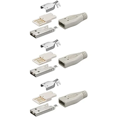 Abbildung von 3er Set WireThinX USB (A Stecker Lötversion inkl. Tülle) zum selber löten