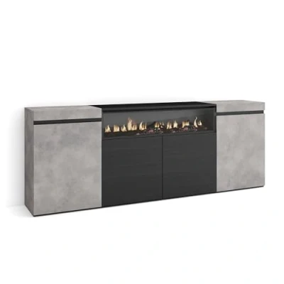 Abbildung von Skraut Home Sideboard, Highboard Kommode, Komodenschrank 200x75x35cm 4 Türen Elektrokamin. Maße Moderner Stil Zement