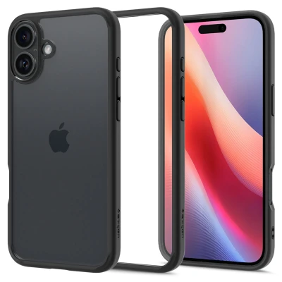 Abbildung von Apple iPhone 16 Plus Hülle Kunststoff Spigen Hard Case/Backcover Handyhülle Schwarz Shockproof/Stoßfest
