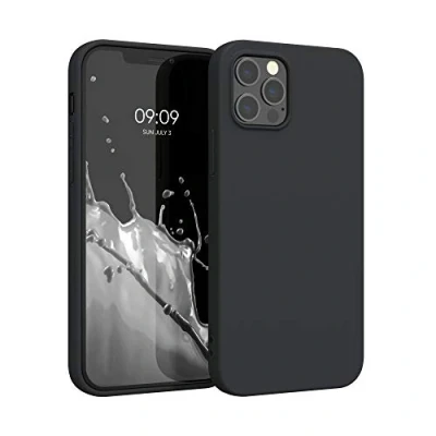 Abbildung von kwmobile Hülle kompatibel mit Apple iPhone 12 Pro Max weiches TPU Silikon Case Cover geeignet für kabelloses Laden Schwarz matt