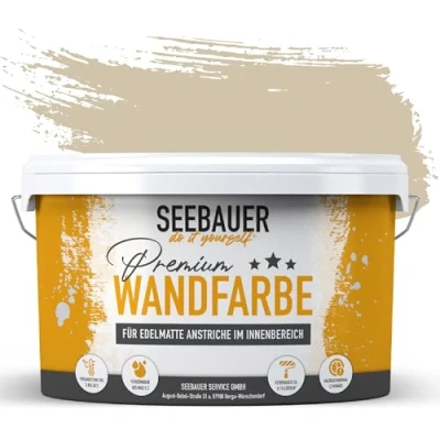 Abbildung von SEEBAUER diy Wandfarbe Braun 2,5L für Innen (No. 638 Mace Flower) Edelmatte Innenfarbe Sandbeige Brauntöne sehr hohe Deckkraft Matt, Abwaschbar und Tropffrei