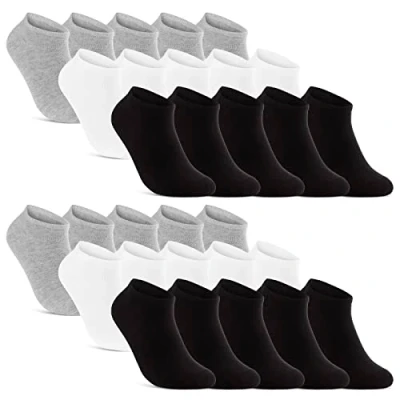 Abbildung von sockenkauf24 Sneakersocken 10, 20, 30 Paar Sneaker Socken Damen &amp; Herren Schwarz Weiß Grau (Schwarz/Weiß/Grau, Paar, 43 46) Baumwolle 16900