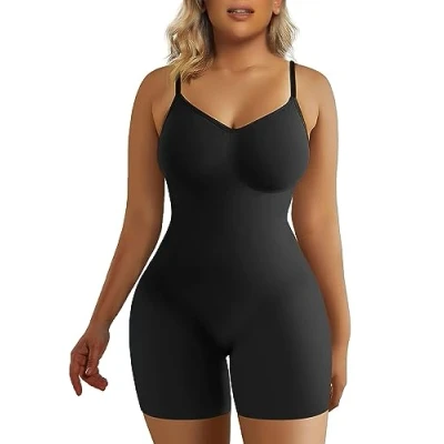 Abbildung von SHAPERX Shapewear für Frauen Bauchweg Bodysuit Mid Thigh Butt Lifter Body Shaper Shorts, Schwarz, Small Medium