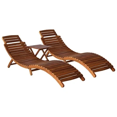 Abbildung von vidaXL Akazienholz Massiv Sonnenliege mit Teetisch Tisch Gartenliege Gartenmöbel Liege Holzliege Relaxliege Liegestuhl Saunaliege 3 TLG.