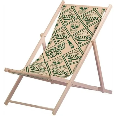 Abbildung von Salitos Liegestuhl Sand Beige Grün aus Buchenholz dreifach verstellbar Beach Party Festival Sommer Relaxliege Garten Sonnenliege Strandliege