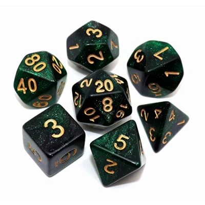 Abbildung von CREEBUY Polyedrisches Würfelset für Dungeon and Dragons, Rollenspiele, Grün mit Schwarz Nebel
