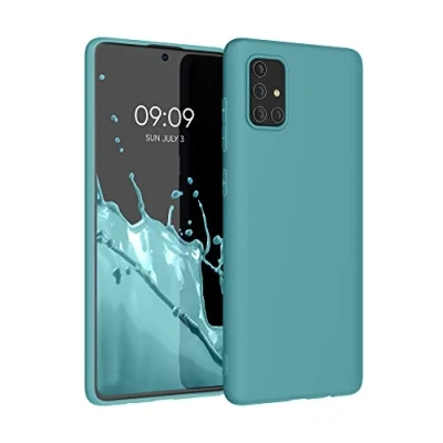 Abbildung von kwmobile Hülle kompatibel mit Samsung Galaxy A71 weiches TPU Silikon Case Cover geeignet für kabelloses Laden Arctic Night