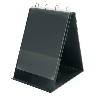 Abbildung von VELOFLEX 4133280 Tisch Flipchart DIN A3 Hochformat, inkl. Klarsichthüllen, aus PVC, Tischaufsteller Präsentation, schwarz, Aufstellringbuch
