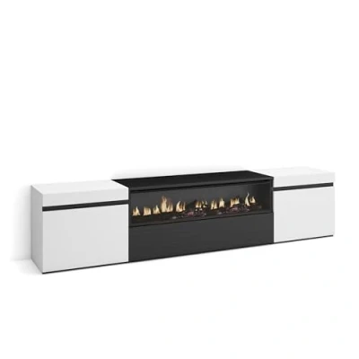 Abbildung von Skraut Home TV Schrank, Lowboard Für Wohnzimmer und Esszimmer 200x45x35cm Geräte bis zu 80&quot; Elektrokamin. Maße Moderner Stil Weiß Schwarz