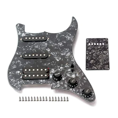 Abbildung von Alnicov Pickguard für E Gitarre, 3 lagig, SSH geladen, vorverdrahtet, Humbucker, Set Black Pearl