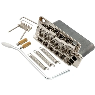 Abbildung von Wilkinson WV2 SB 54mm 2 Punkt Tremolo Bridge ST Brücke mit 41mm Stahlblock Vintage Gebogene StahlSaitenreiter für Strat Style E Gitarre, Nickel