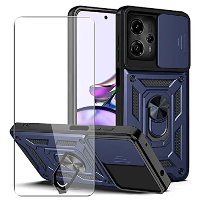 Abbildung von SDTEK Hülle Kompatibel mit Motorola Moto G13 / G23 G53, Handyhülle Kameraobjektivschutz, Ständer, Magnetringhalter Glas Displayschutzfolie (Marine)