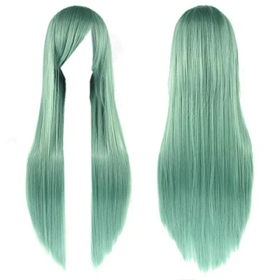 Abbildung von Fouriding 31&quot; Mint Green Women&#039;s Long Straight Cosplay Party Wigs Hairpieces Hair Cap Lolita Style Anime Wig