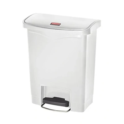 Abbildung von Rubbermaid Commercial Products 1883555 Slim Jim Step On Kunststoff Tretabfalleimer mit Pedal an der Breitseite, 30 L, Weiß