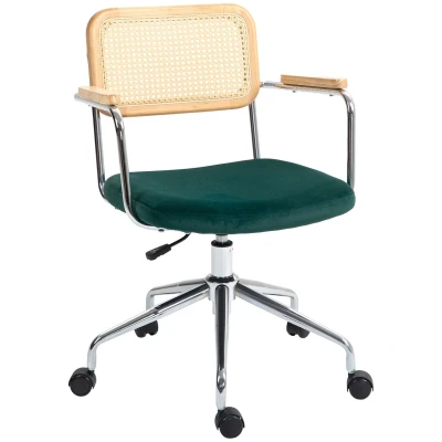 Abbildung von HOMCOM Bürostuhl Schreibtischstuhl mit Rattanoptik, Wippfunktion für Home Office